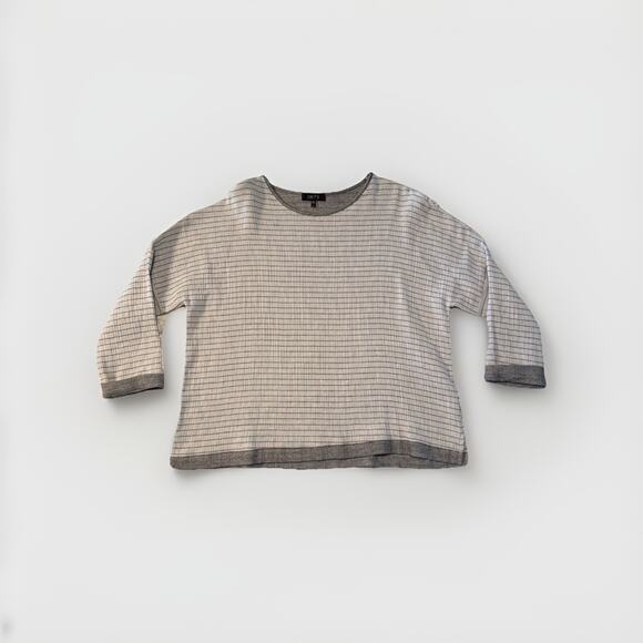 Comfy USA Gray White Striped Tunic Size Large L Boxy Coastal Lagom Lagenlook - Picture 5 of 9